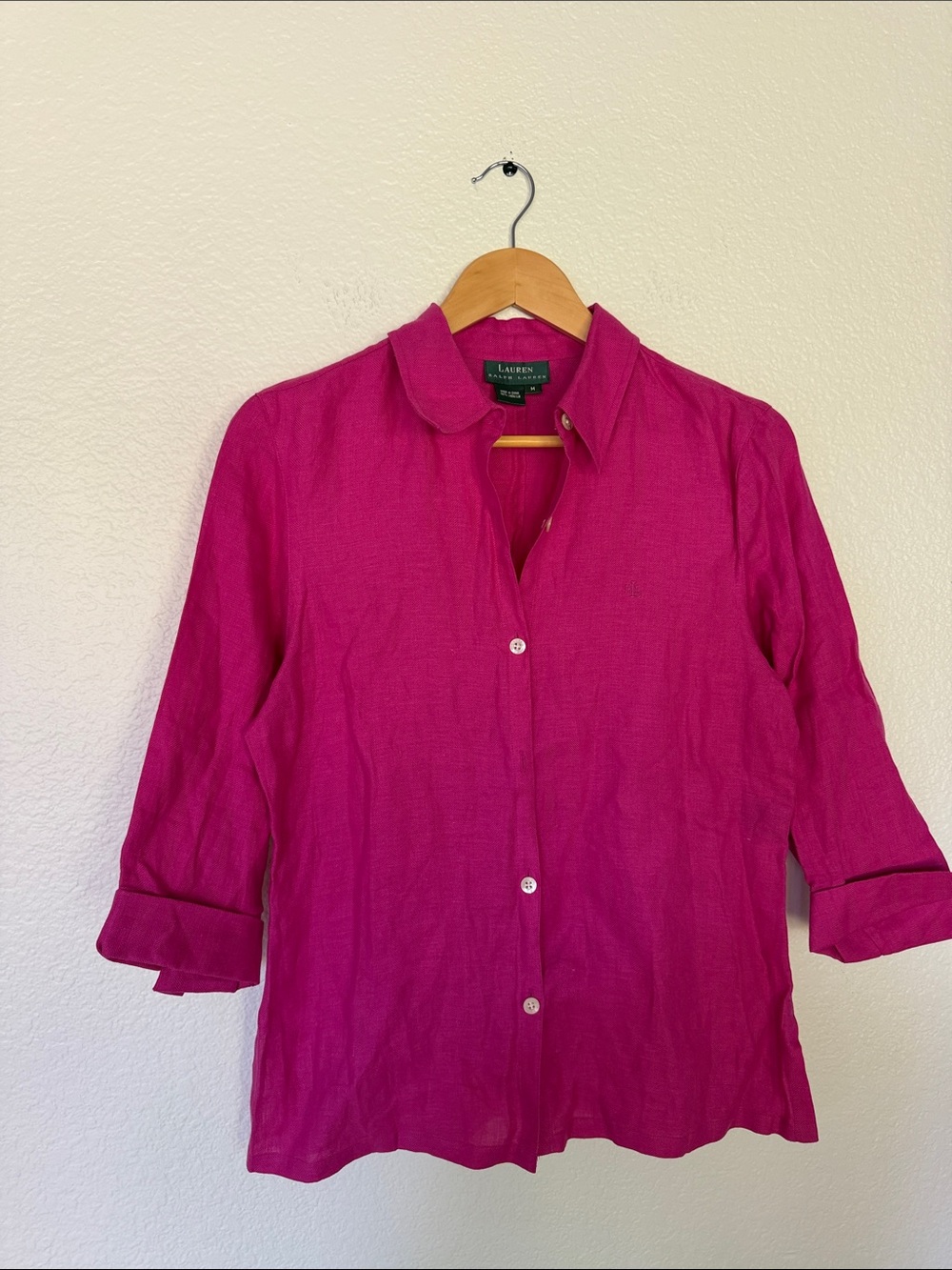 Lauren Ralph Lauren Hot Pink Button-Front Linen Shirt